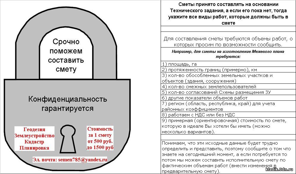 Составить смету срочно по заказу (геодезия, кадастр, землеустройство).